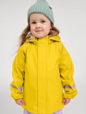 REIMA Kids Yellow Rain Jacket with Reflective Stripes Size 8Y
